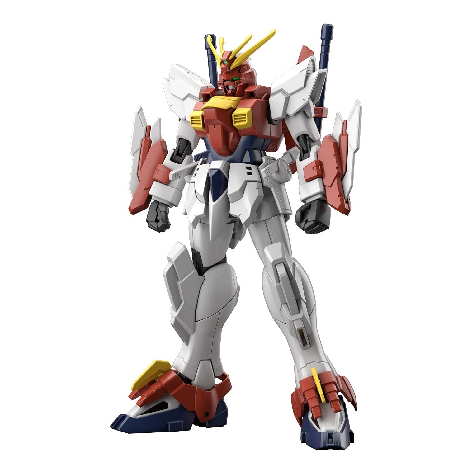 HG 1/144 Blazing Gundam model from Bandai Spirits Gundam Breaker Battlogue, featuring detailed orange and white armor and weaponry.