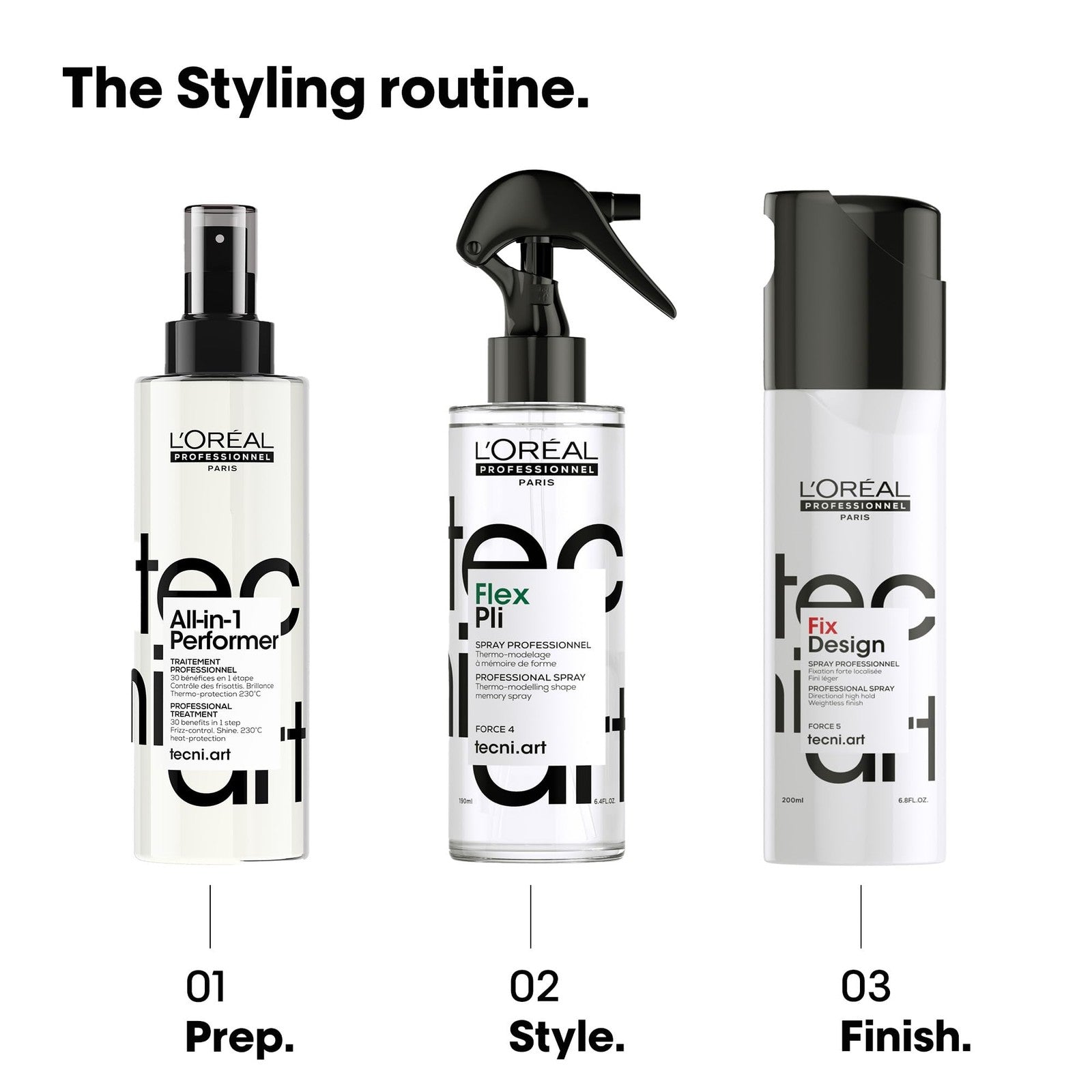 L'Oréal Professionnel Tecni.art All-in-1 Performer styling treatment spray bottle on a white background