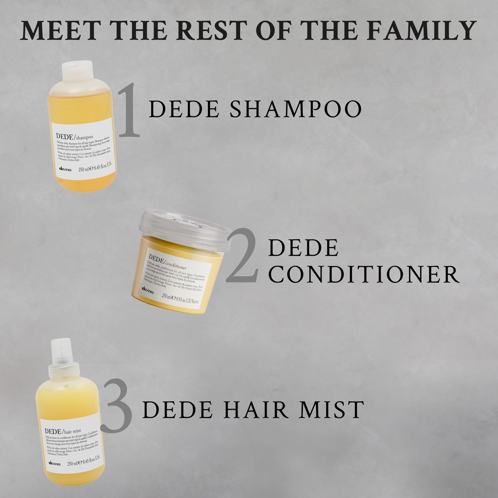 Davines DEDE Hair Mist lightweight leave-in conditioner spray for moisturizing and adding shine to hair.