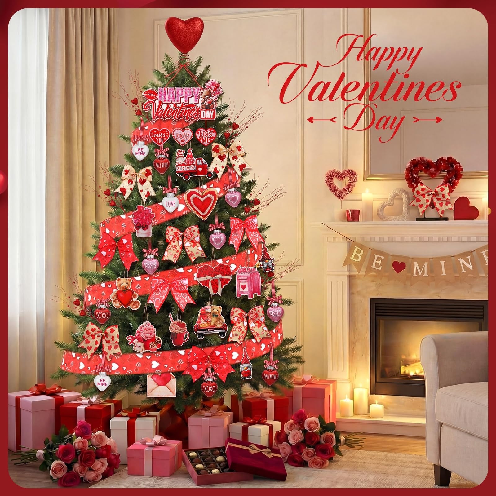 Halfchet 43-piece Valentine's Day tree decorations set with hanging ornaments for festive Valentine's Day tree decor.