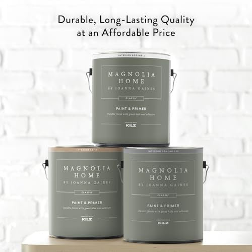 KILZ Magnolia Home by Joanna Gaines classic interior wall and ceiling trim paint in a smooth, white finish.