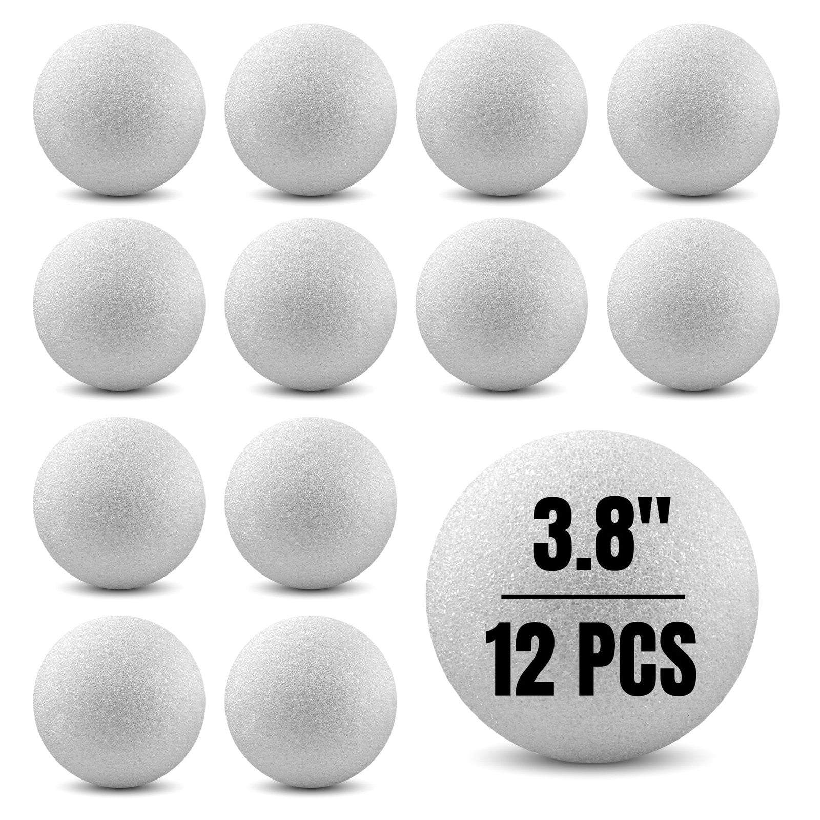 White Hygloss round foam balls for crafts, 3.8 inches, made of craft foam for arts and DIY projects.