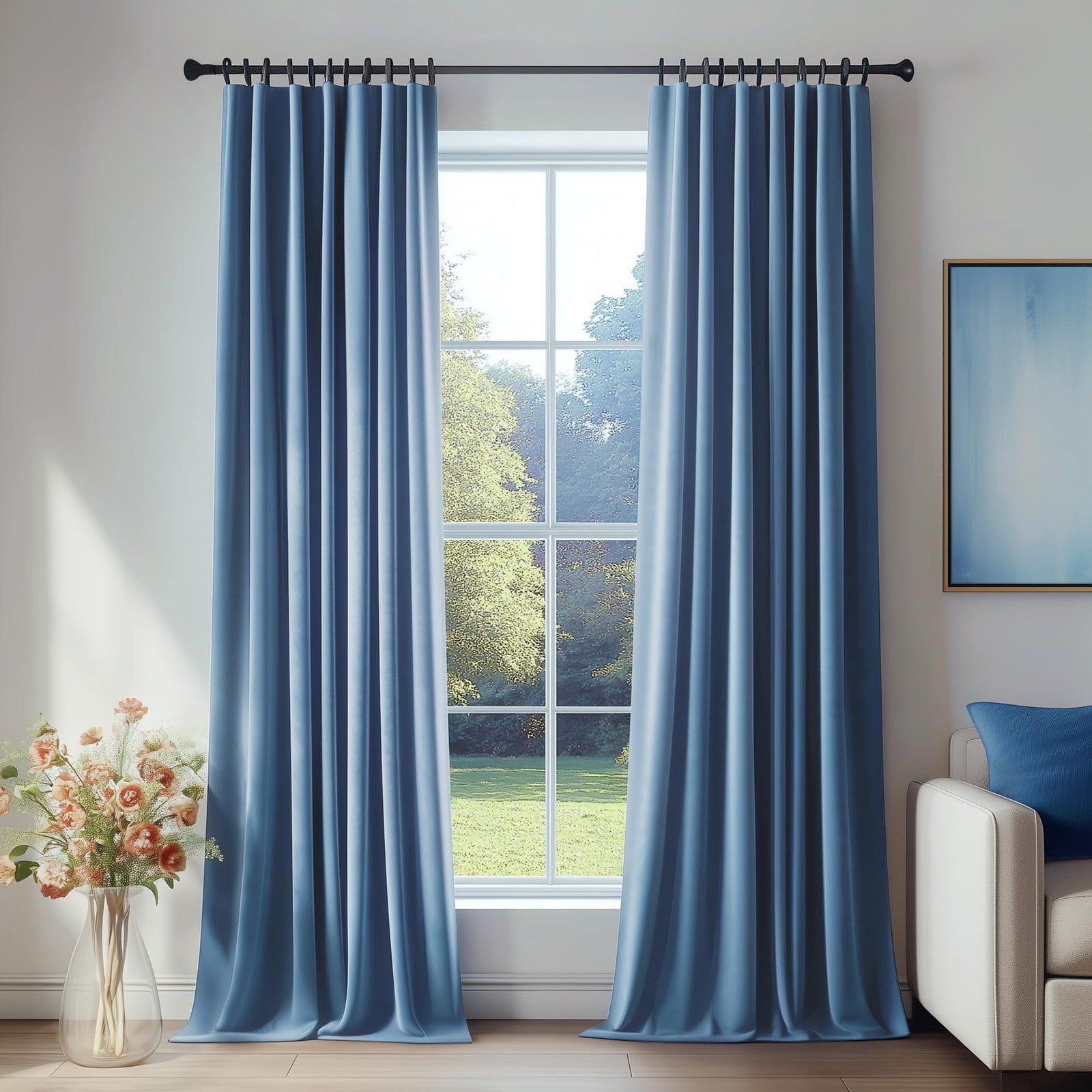 FMFUNCTEX velvet blackout curtains in deep blue, thermal insulated for bedroom privacy and light blocking, full length L size.