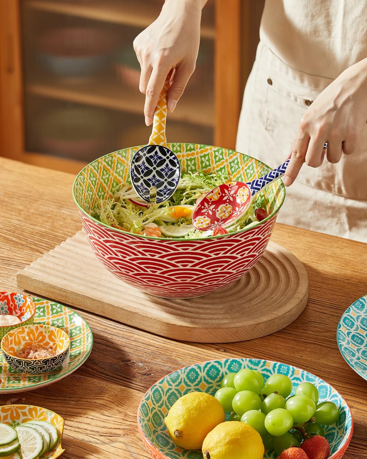 Colorful ceramic mixing bowls by Metahom, nesting large serving bowls for kitchen use, with vibrant glazed finishes.