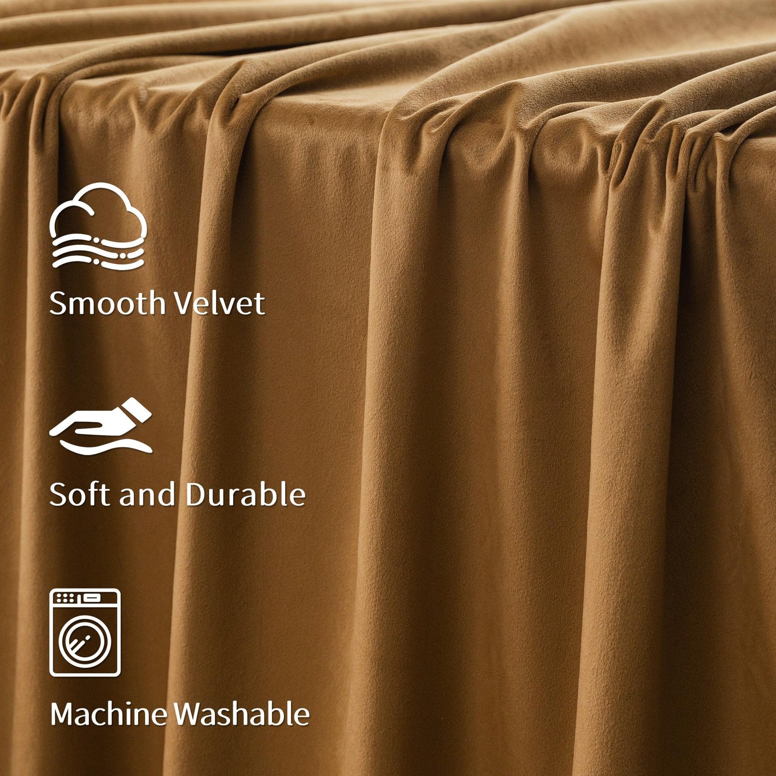 FMFUNCTEX velvet blackout curtains in gold brown with thermal insulation, perfect for bedroom privacy and light blocking.