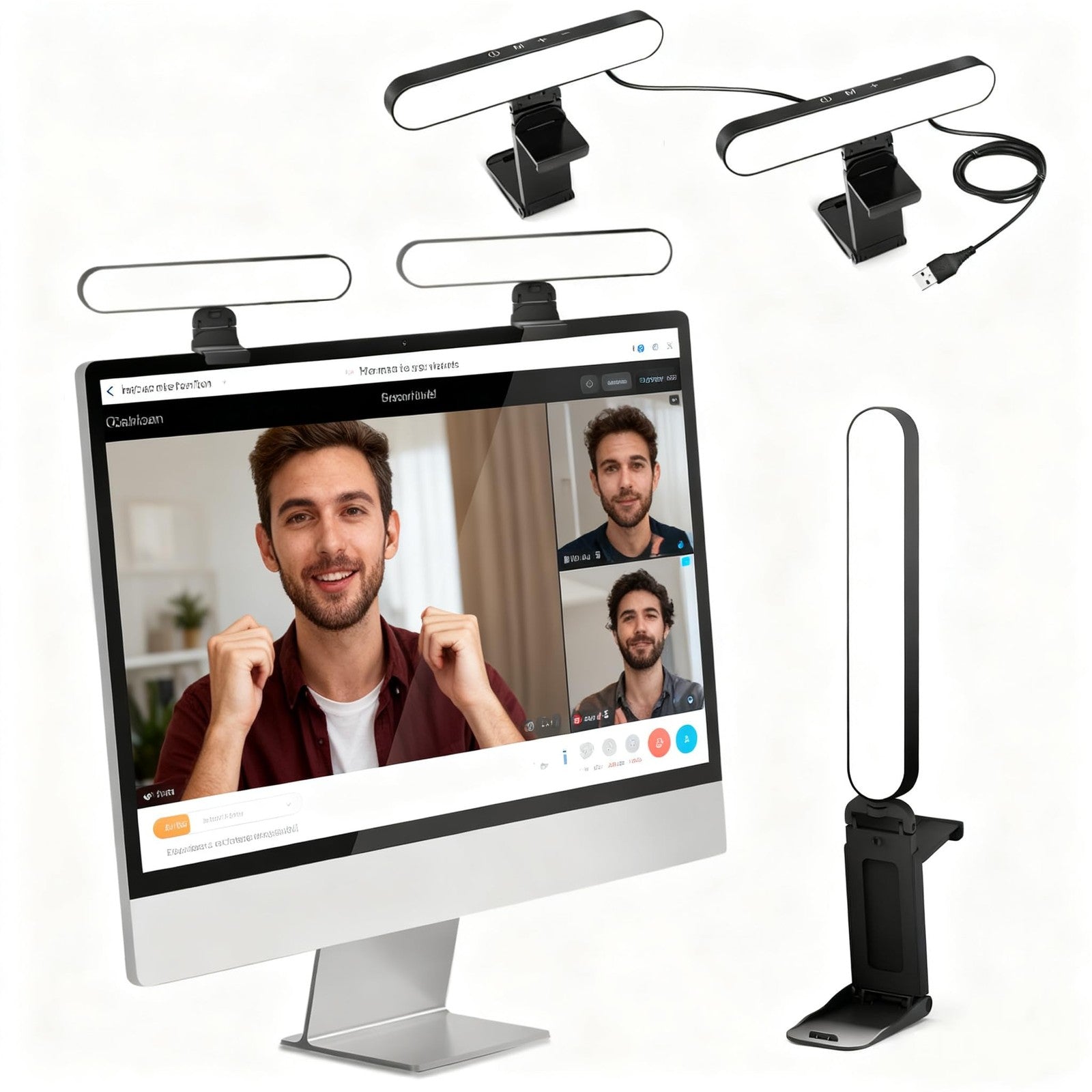 UBeesize video conference LED streaming light mounted on a webcam for improved lighting during video calls and streaming.