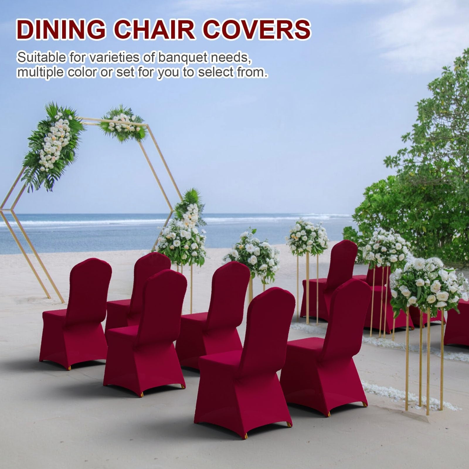 Set of 30 Trlyc spandex chair covers for dining chairs, stretch polyester material, fits various chair styles, elegant and protective.