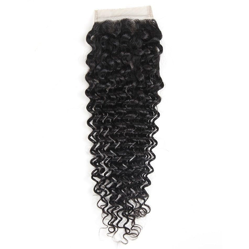 Autto 4x4 skinlike HD lace closure with deep wave human hair, 18-inch Brazilian bundle, natural-looking hair extension.