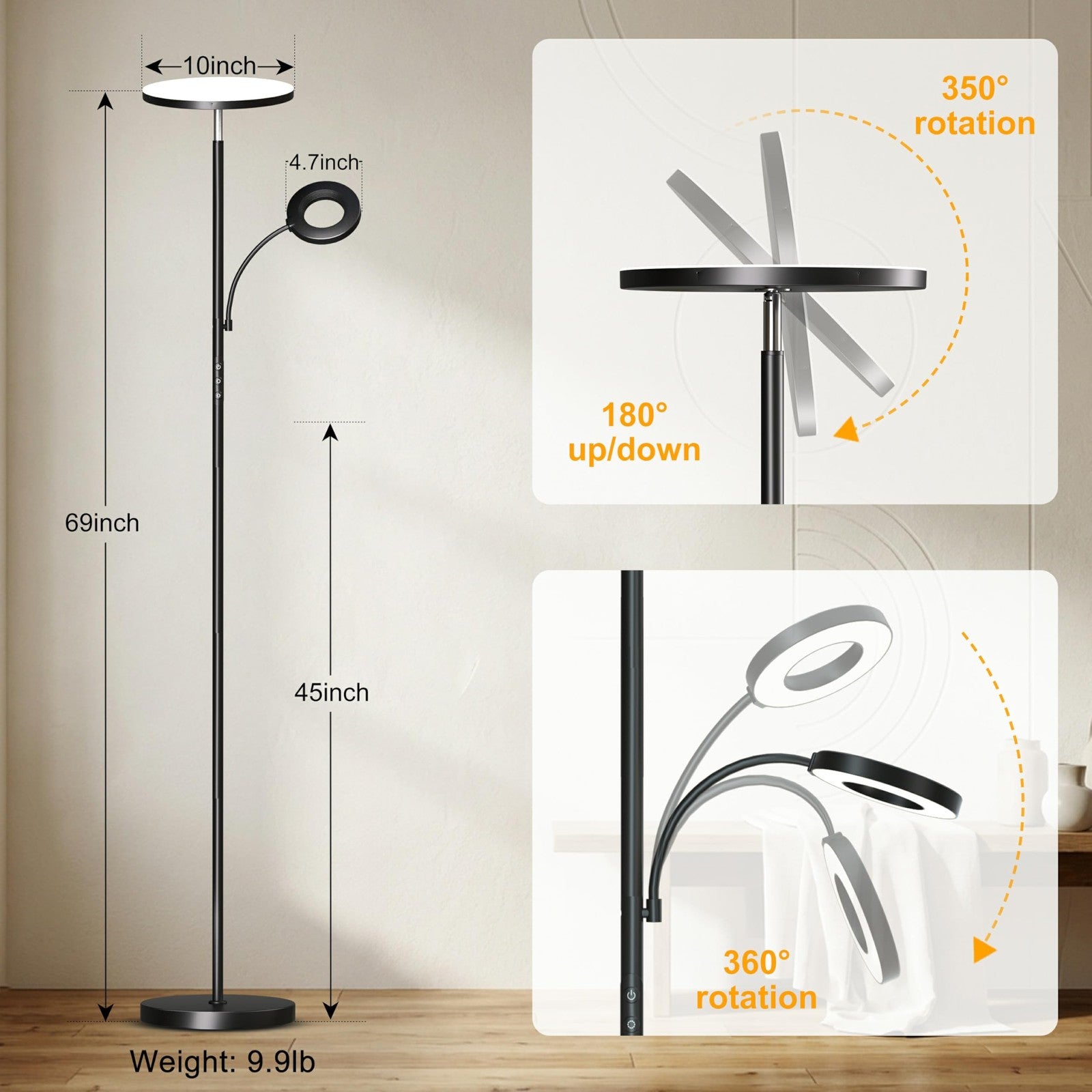 Unbranded Marctronic floor lamp with a sleek design, 42W LED bulb emitting bright 4000 lumens, ideal for modern home lighting.