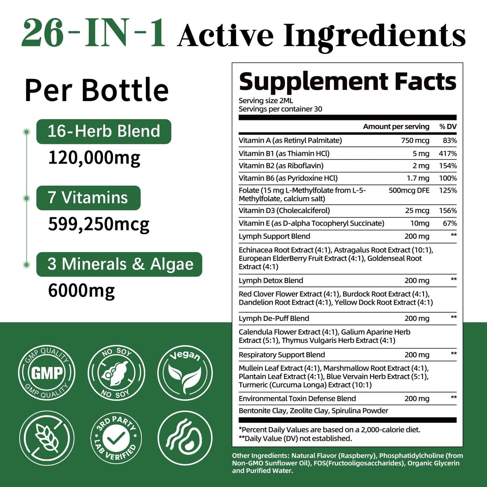 Migcopat 26-in-1 liposomal lymphatic drainage drops with echinacea, turmeric, and elderberry in a glass bottle