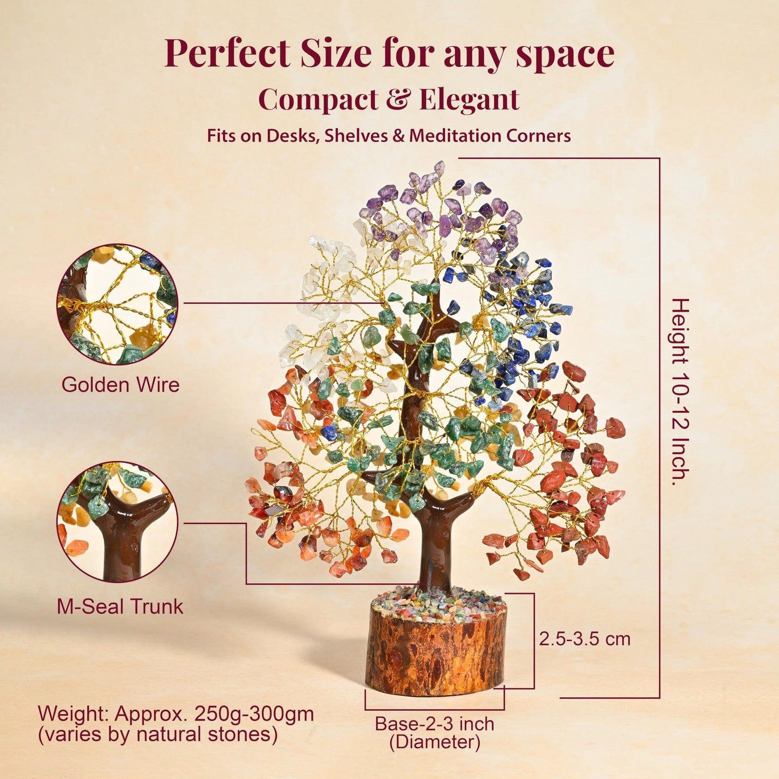 Crocon 7 Chakra Healing Crystal Tree of Life for room decor, featuring colorful crystals and a wooden base for Feng Shui harmony.