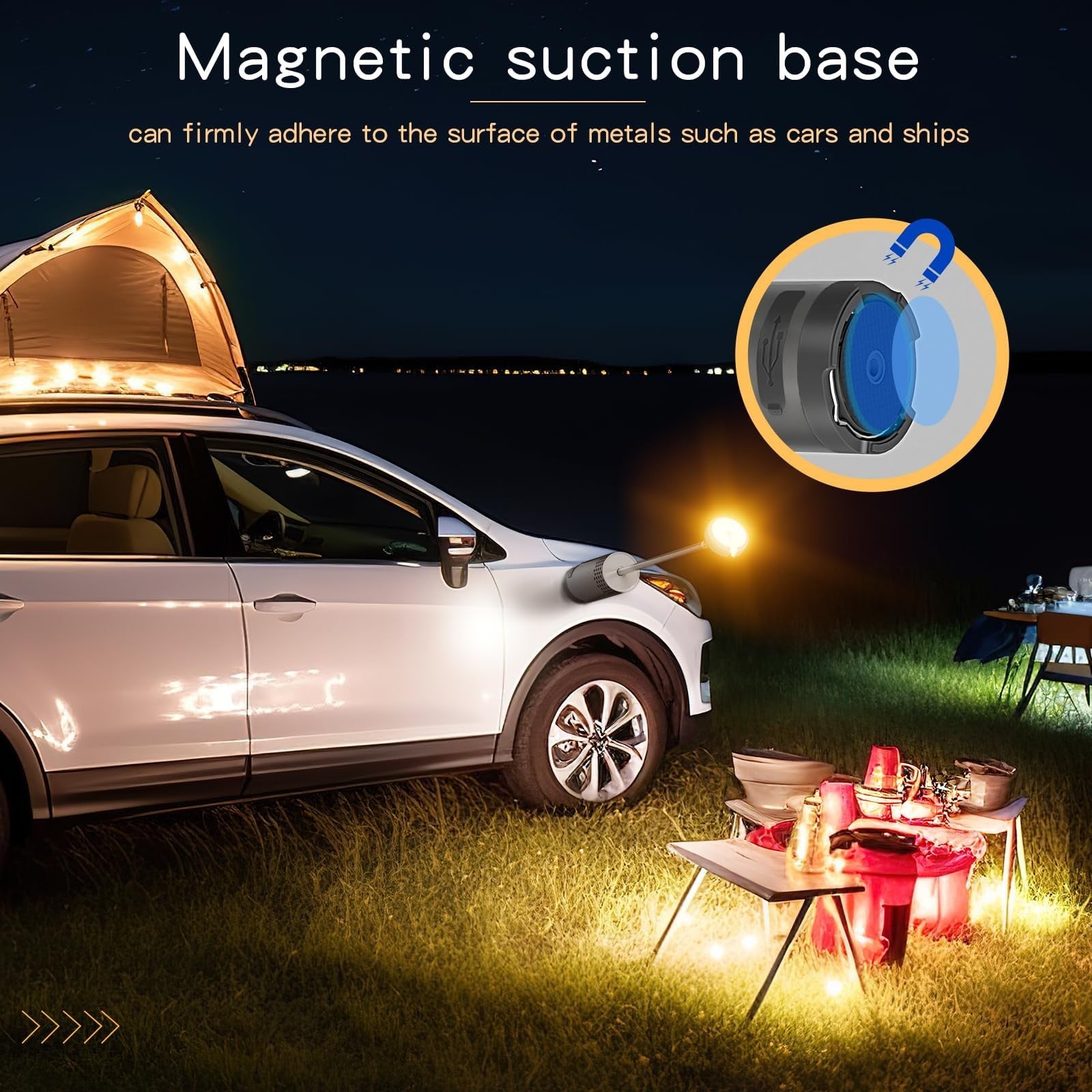 Rechargeable TIDNNS camping lantern with detachable stand, waterproof design, and bright LED light for outdoor use.