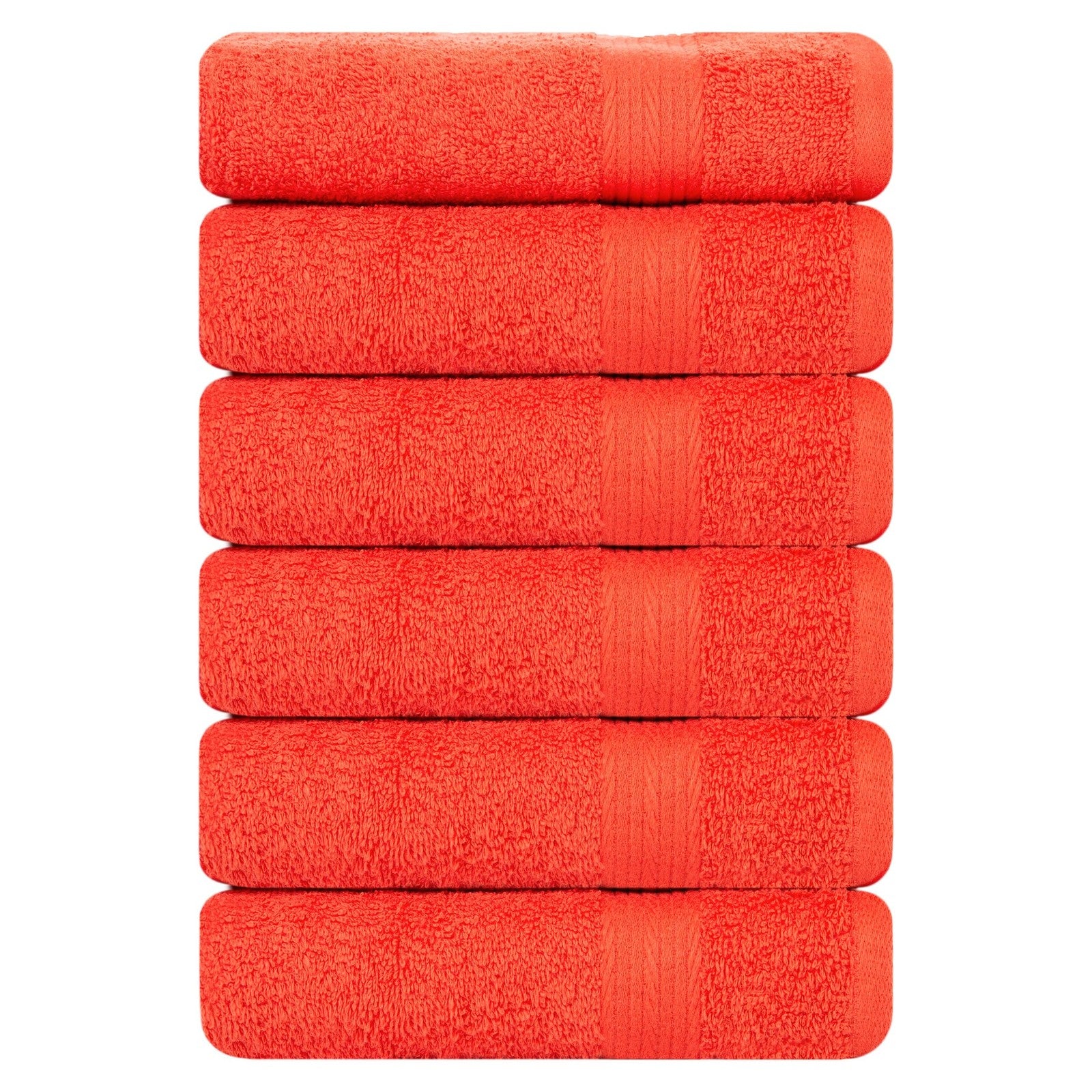 Set of six Ample Decor 18x28 inch 600 GSM cotton hand towels, soft, absorbent, eco-friendly, with folded edges.