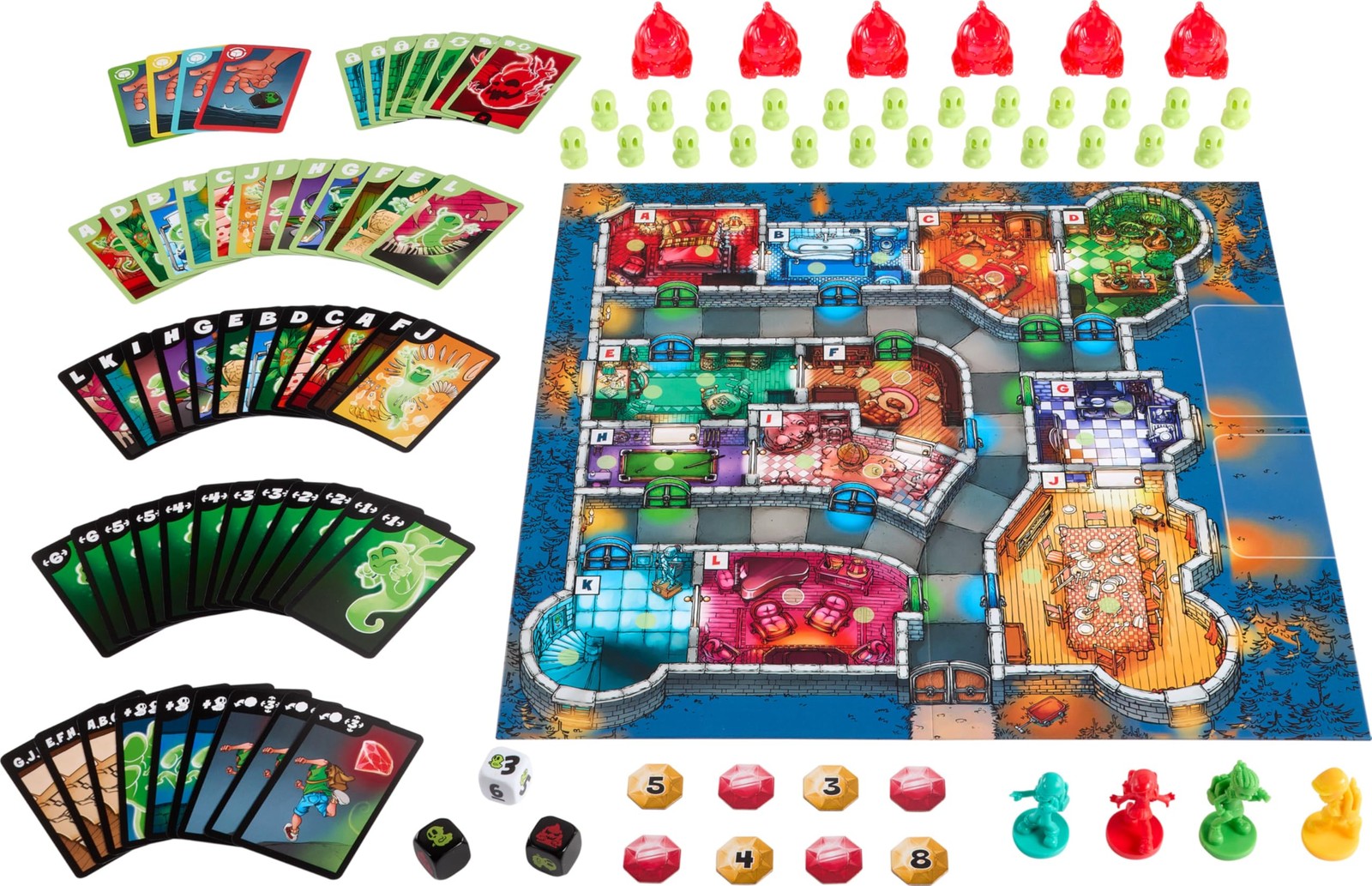 Mattel Games Ghost Fightin’ Treasure Hunters Anniversary Edition board game with colorful ghost and treasure illustrations.