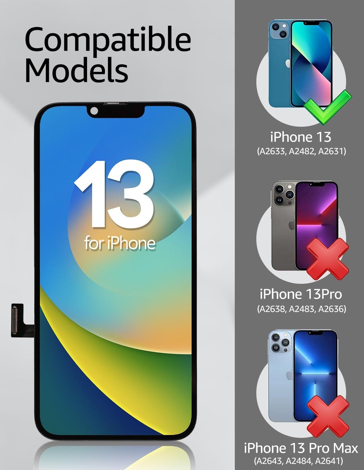 Ayake Screen Replacement for iPhone 13 with FHD LCD Touch Digitizer and True Tone function