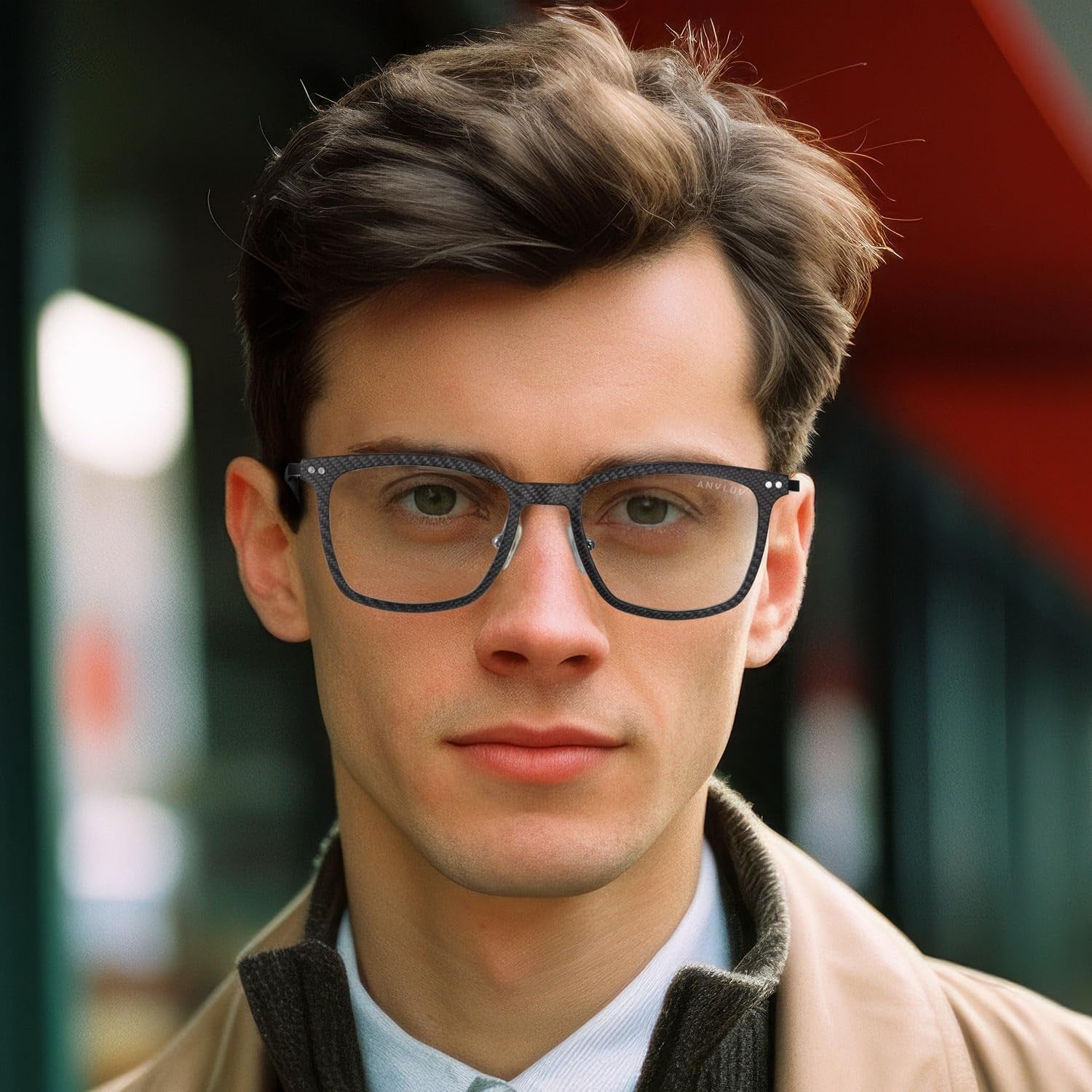 ANYLUV blue light glasses for men, stylish square carbon fiber eyewear with anti-eyestrain lenses, designed for digital screen use