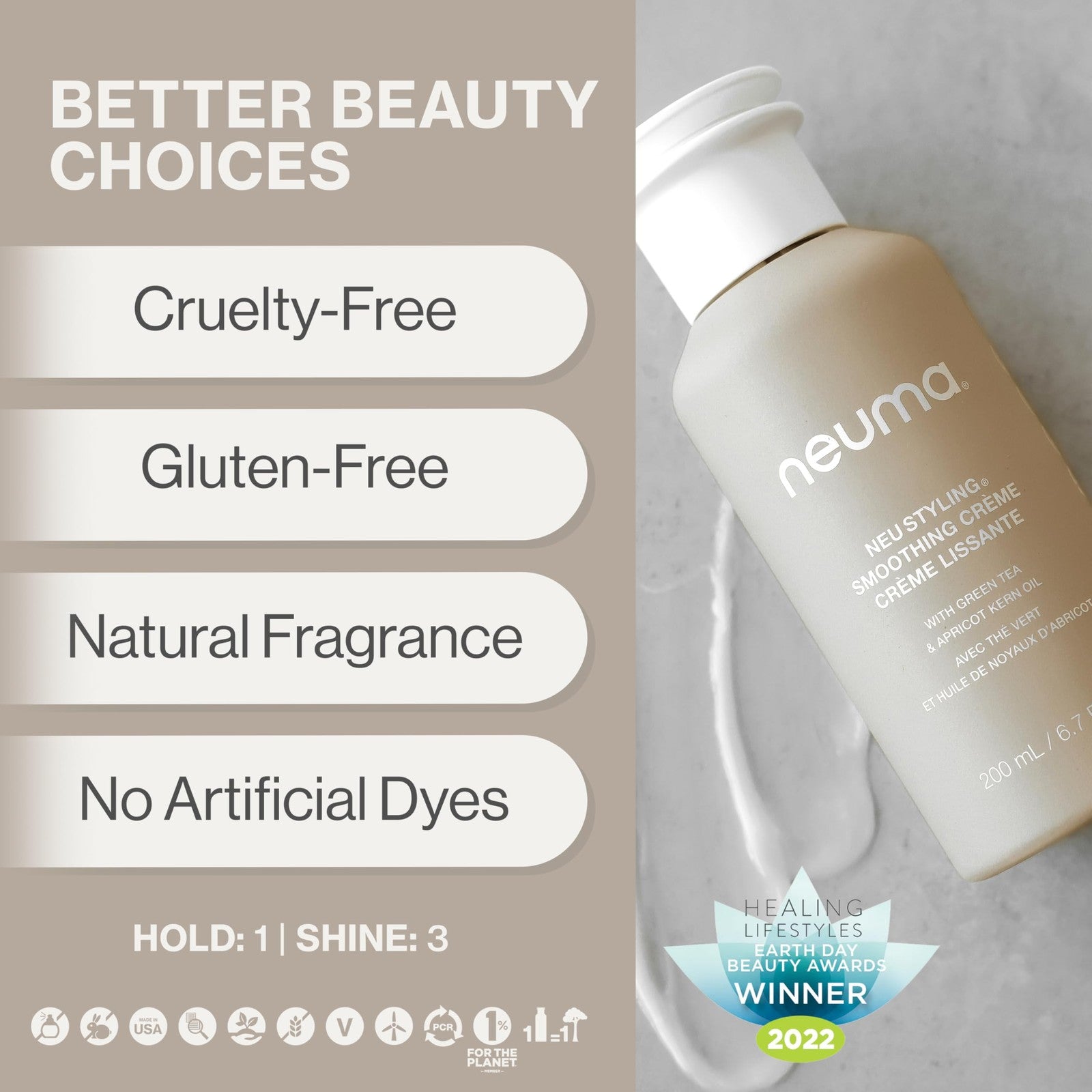 Neuma Neu Styling Smoothing Crème 6.7oz anti-frizz hair cream and styling lotion in a pump bottle with a white cap