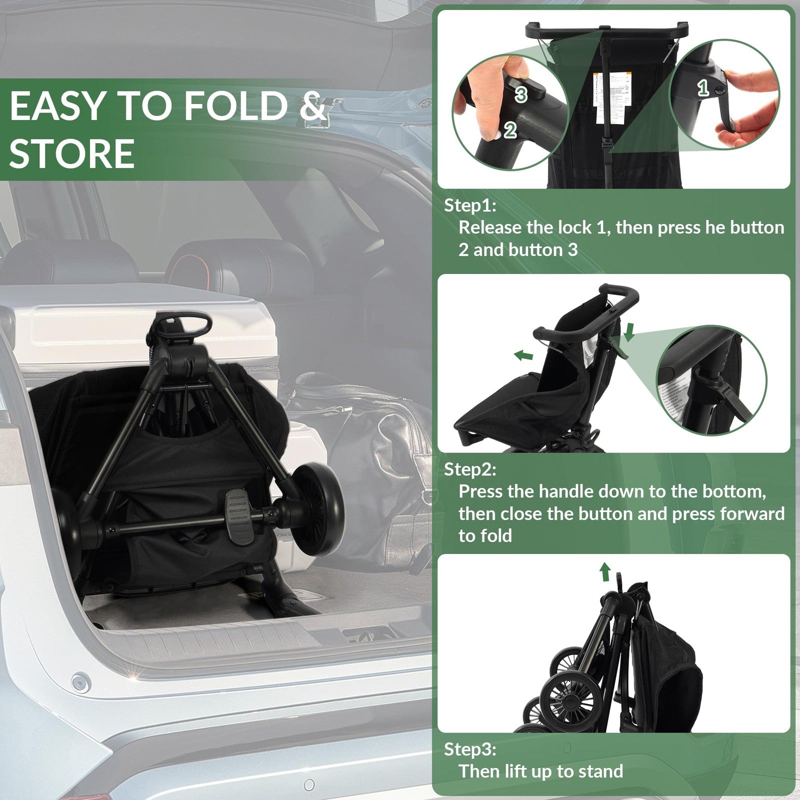 Peekabu lightweight travel stroller for airplane, compact foldable baby stroller weighing 10.5 lbs, ideal for travel and easy storage.