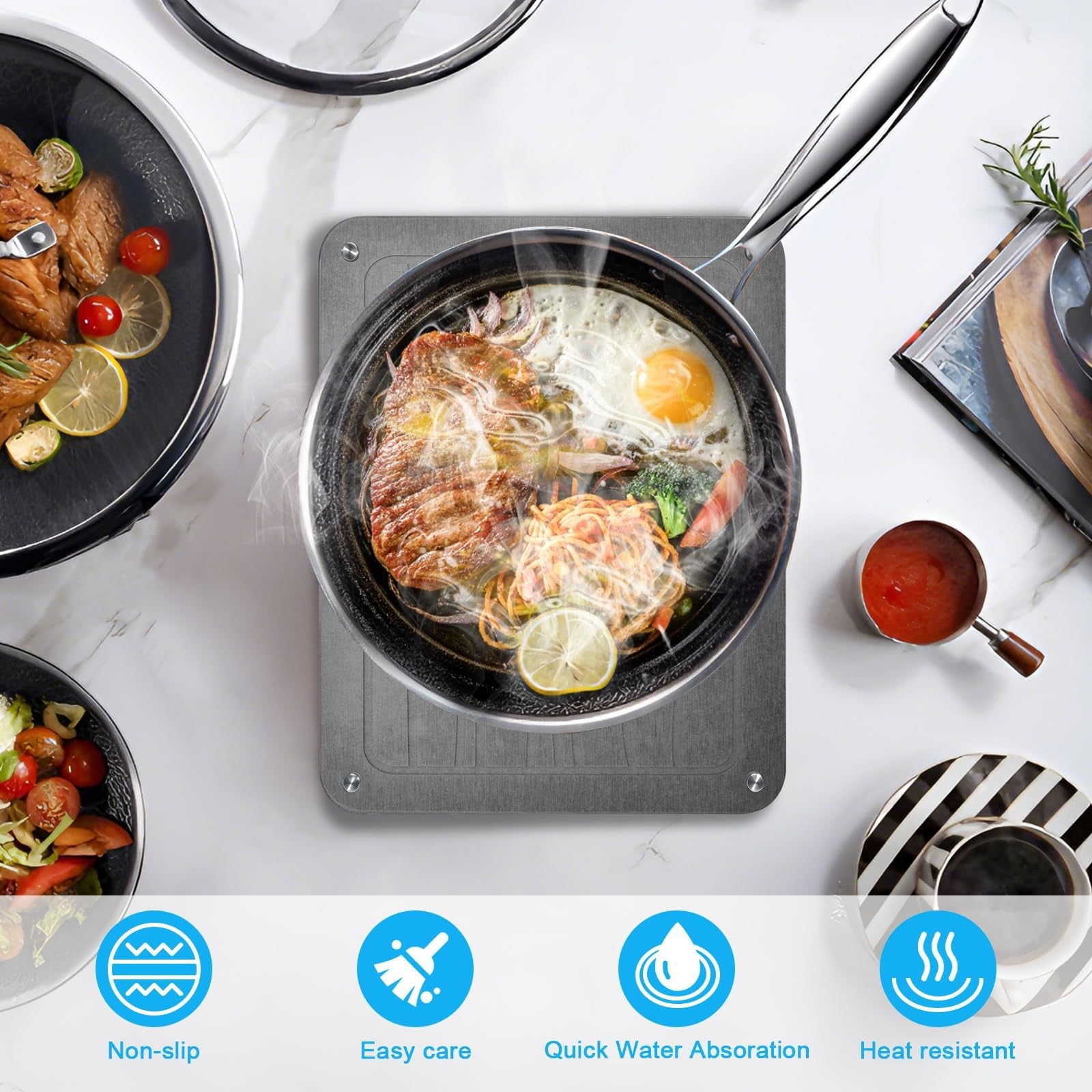 Wishfly 3-piece nesting stone drying mat set for kitchen counters, quick-drying stone dish drying mats, absorbent and durable.