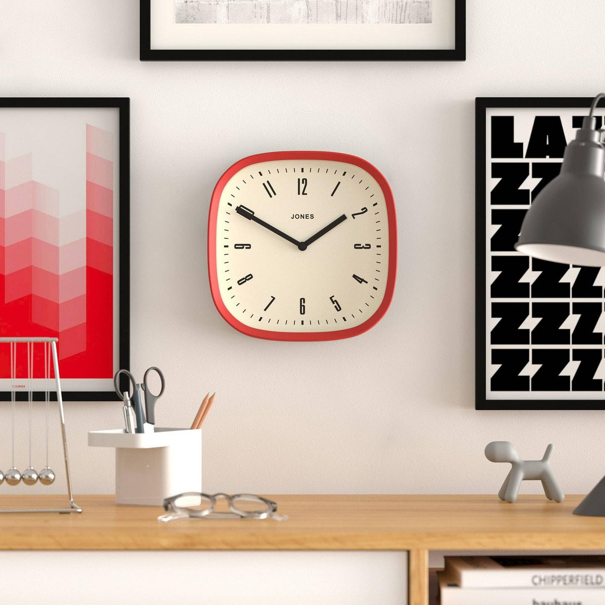 Jones Clocks Marvel wall clock, 10-inch modern retro rounded square design with Marvel-themed graphics, stylish and cool home decor.