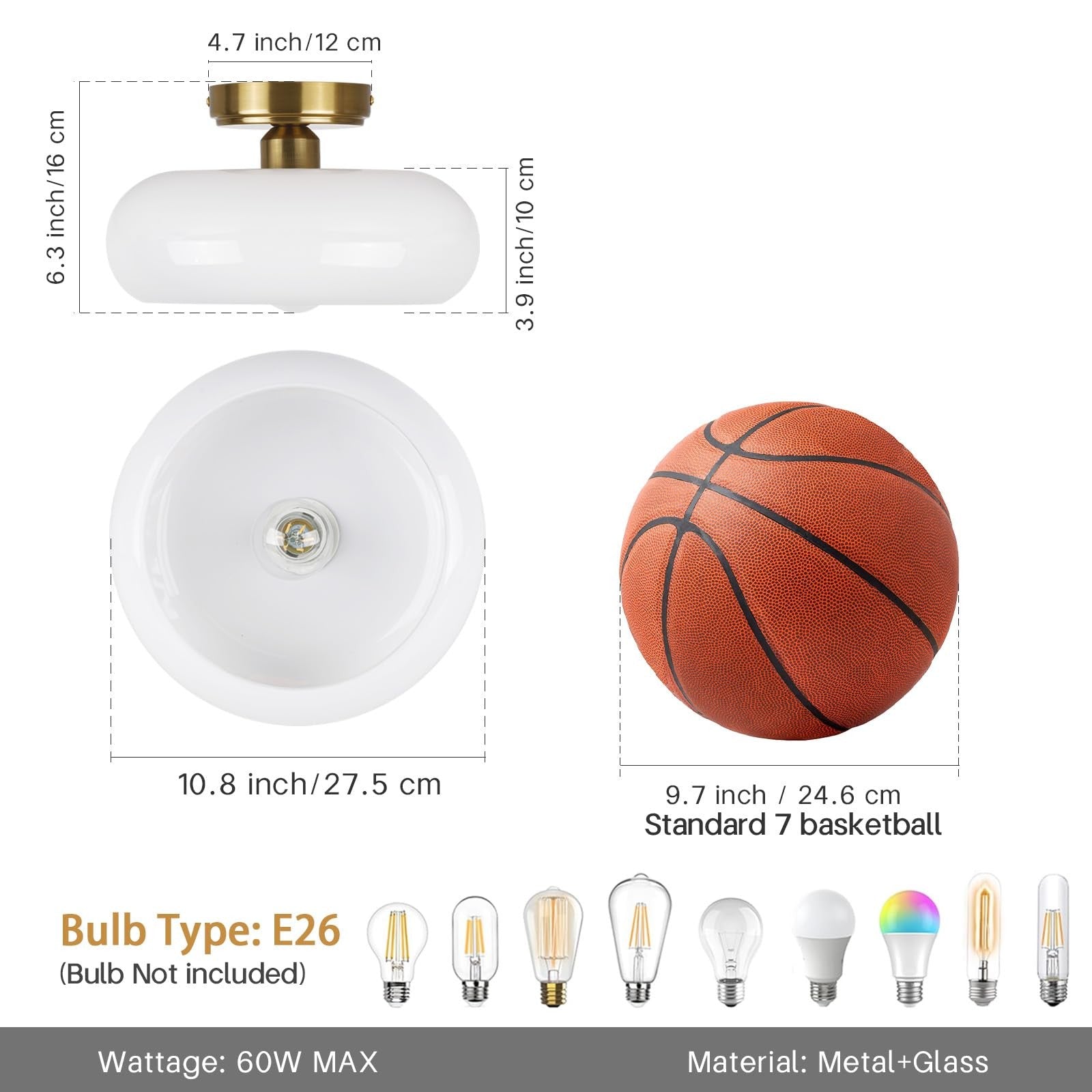 CLARSYNE semi-flush ceiling light fixture in vintage gold with mid-century design, 11-inch diameter, stylish interior lighting.