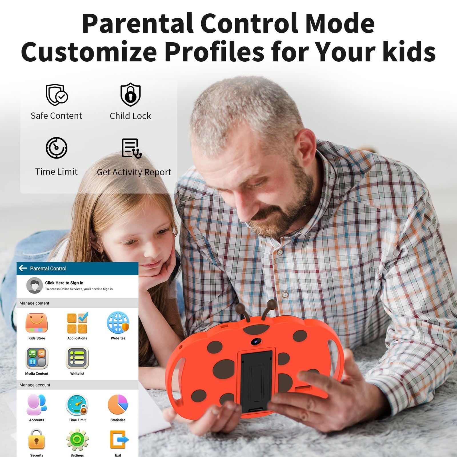 VOLENTEX Android 13 Kids Tablet with 7-inch screen, designed for children ages 3-12, featuring educational apps and colorful design.