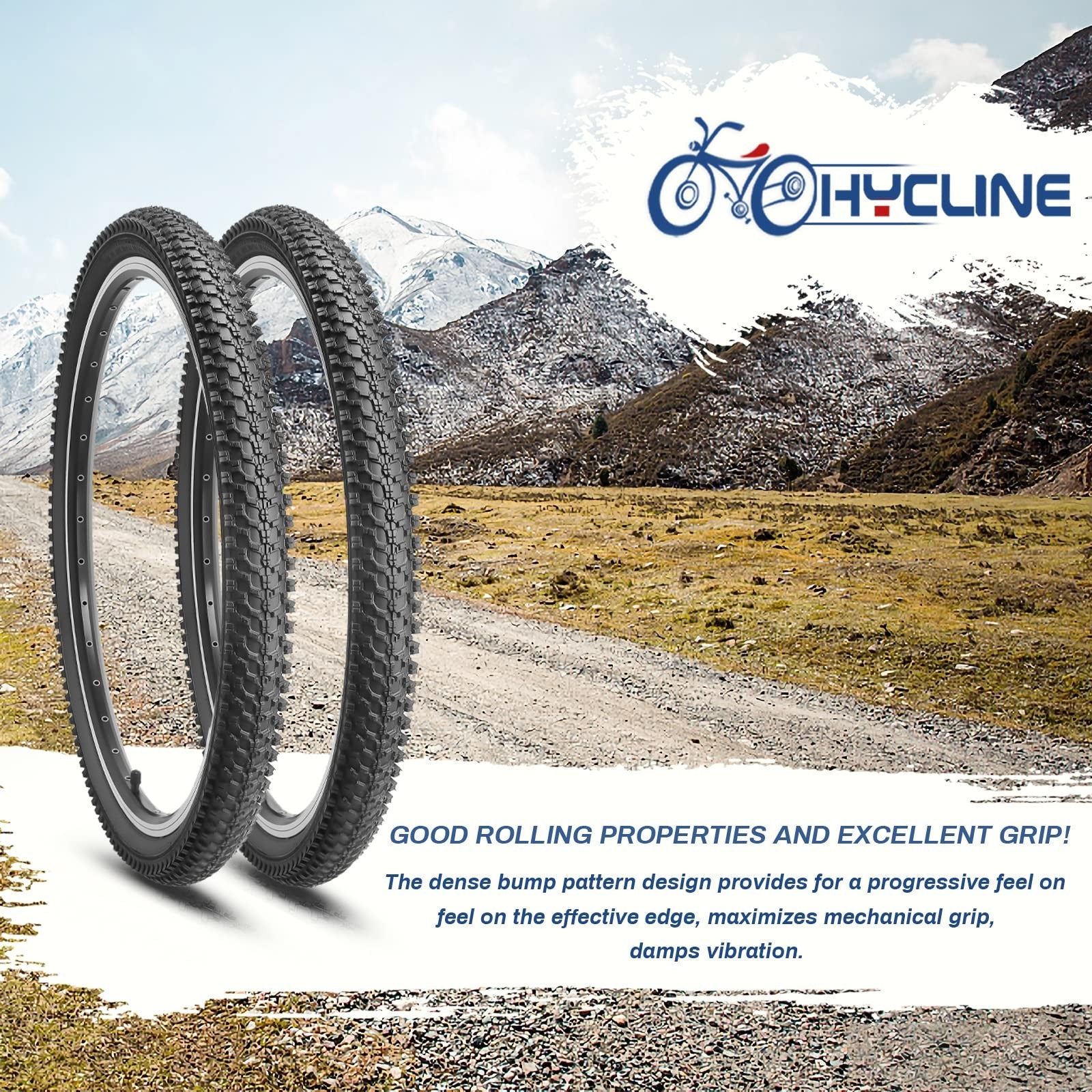 Two Hycline 24-inch mountain bike tires, 24x1.95 inch folding tires with 54-507mm size, designed for off-road cycling.