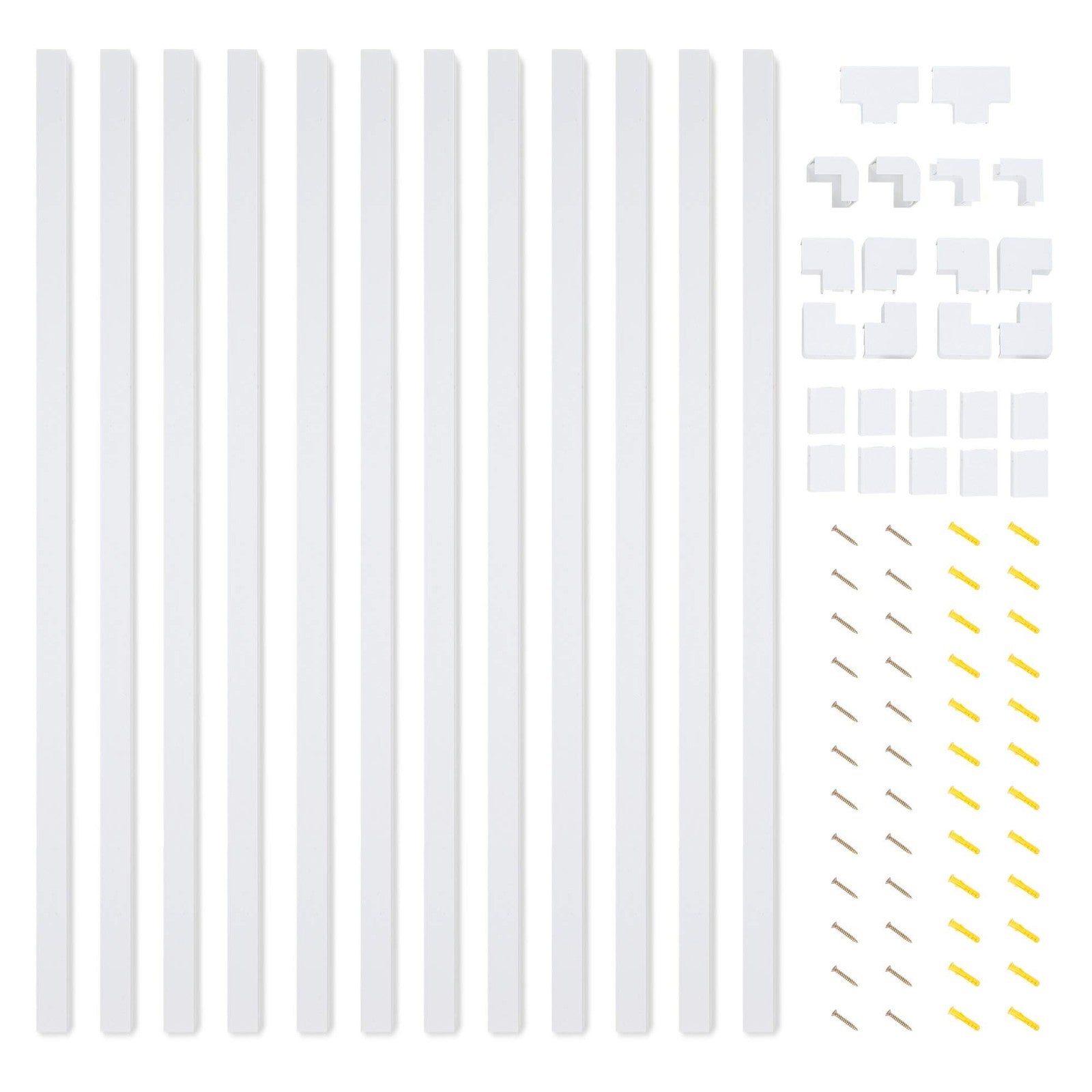 SimpleCord 25-inch cable covers in a set of twelve for on-wall cable management, showing black plastic cord concealment strips.