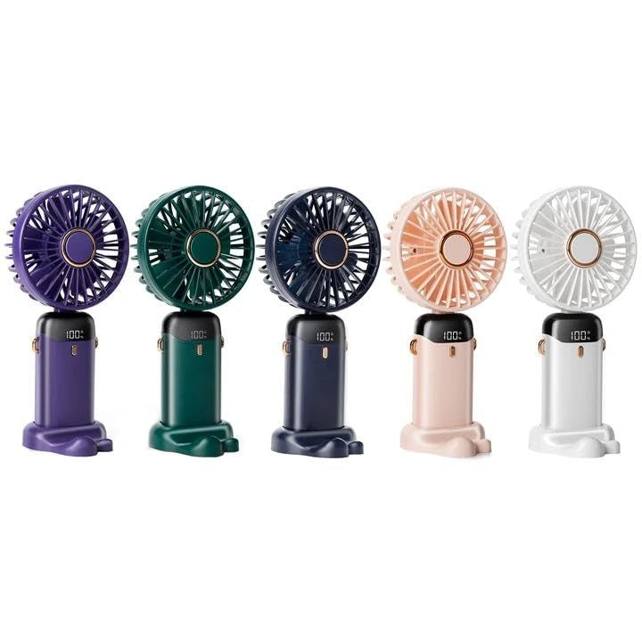 Aucoofany 5-pack portable handheld fans with foldable design, compact size, and 3200mAh battery for up to 12 hours of cooling.