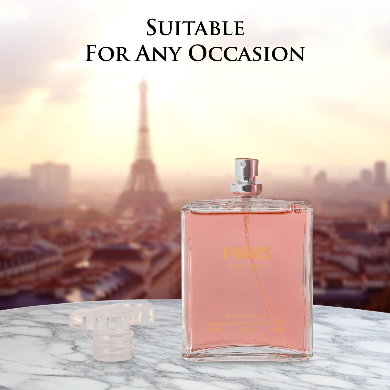 Novoglow Paris For Her Eau De Parfum spray for women, featuring elegant glass bottle and floral fragrance for daytime wear.