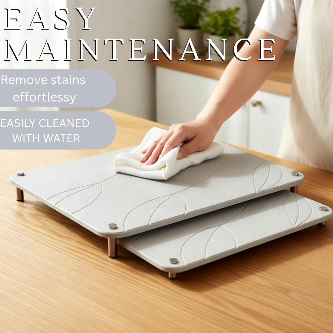 Two Crafty Witty nesting stone drying mats for kitchen counters, designed for fast drying and water absorption.