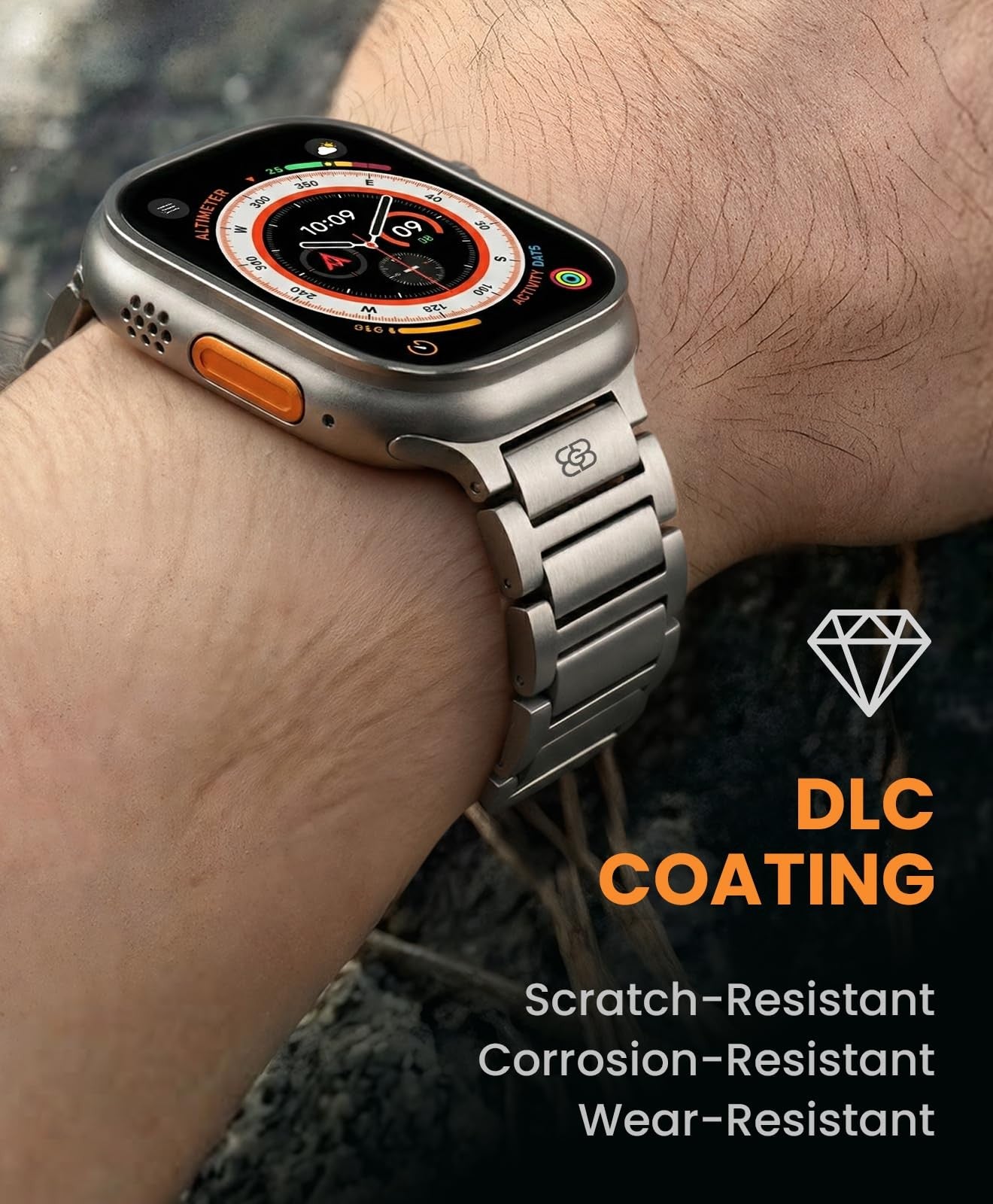 Titanium band for Apple Watch Ultra 3/2/1 49mm, unbranded, showcasing a sleek, durable strap designed for men.