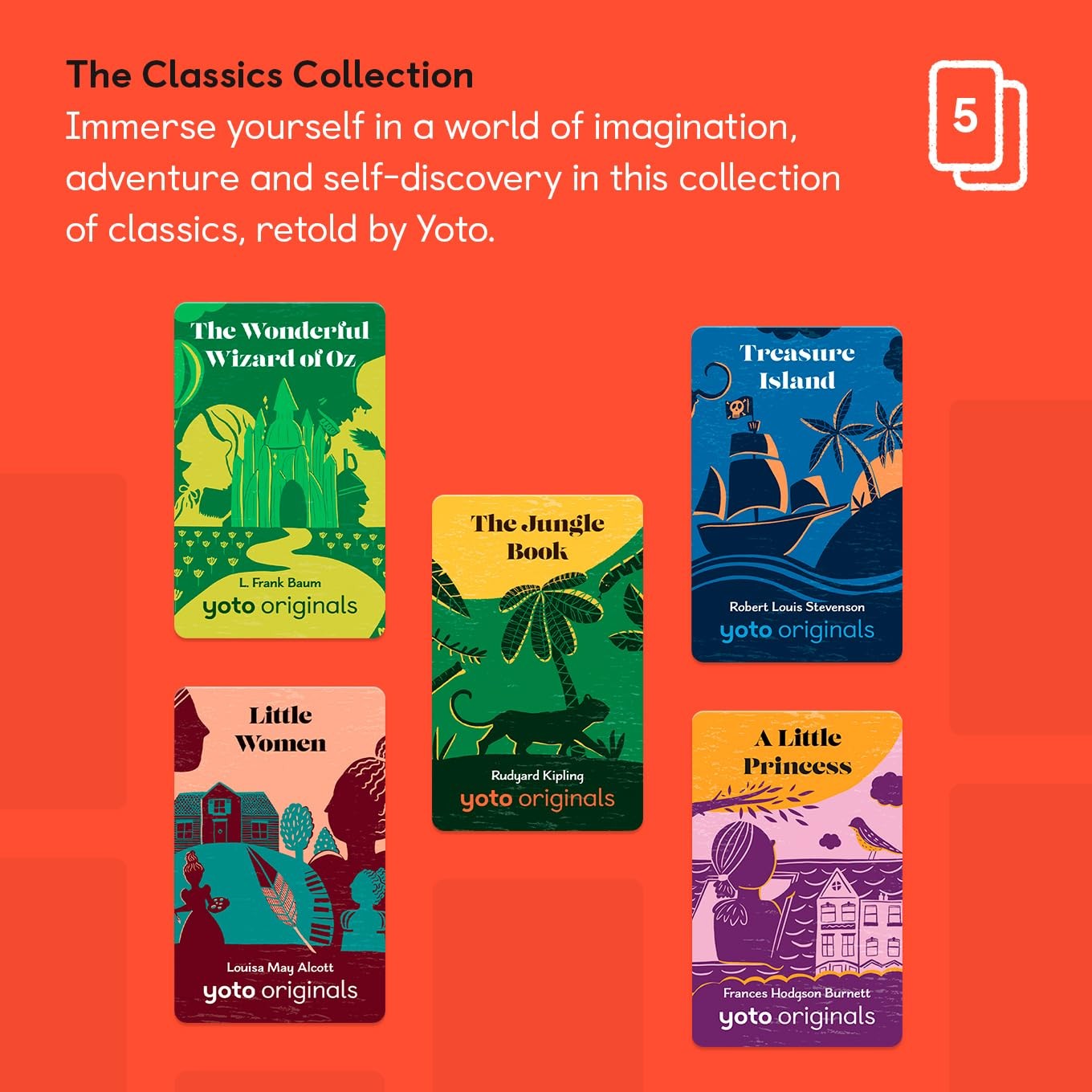 YOTO The Classics Collection audio cards for kids, featuring 5 story cards compatible with YOTO Player and Mini devices.