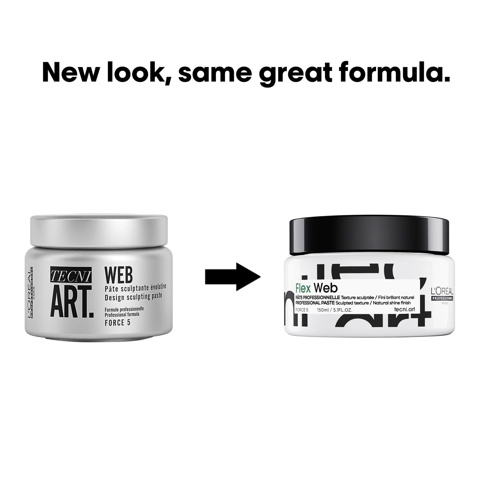 L'Oréal Professionnel Paris Flex Web Texture Paste jar showing the strong hold pomade for styling and texturizing hair.