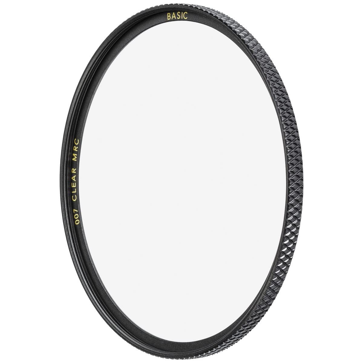 B+W 67mm Basic Clear MRC 007M glass filter showing a transparent camera filter with protective rim for lens protection.