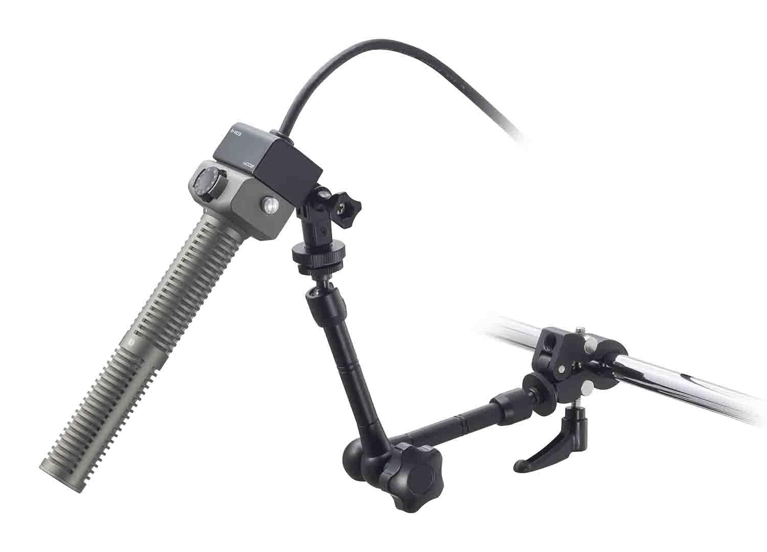 Zoom HRM-11 Handy Recorder Mount with 11-inch adjustable arm and clamp for secure attachment during recordings.