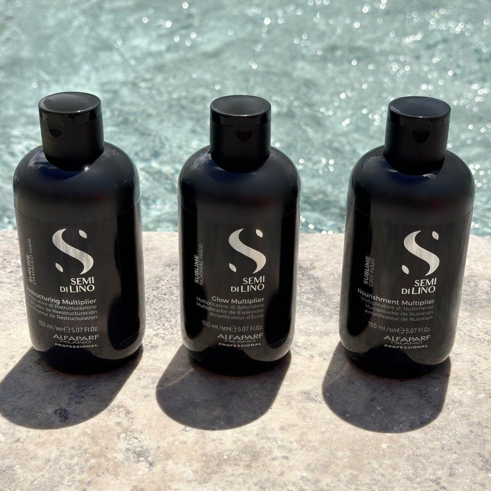 ALFAPARF MILANO Semi di Lino Sublime Cellula Madre Nourishing Multiplier for dry hair, bottle with product label visible.