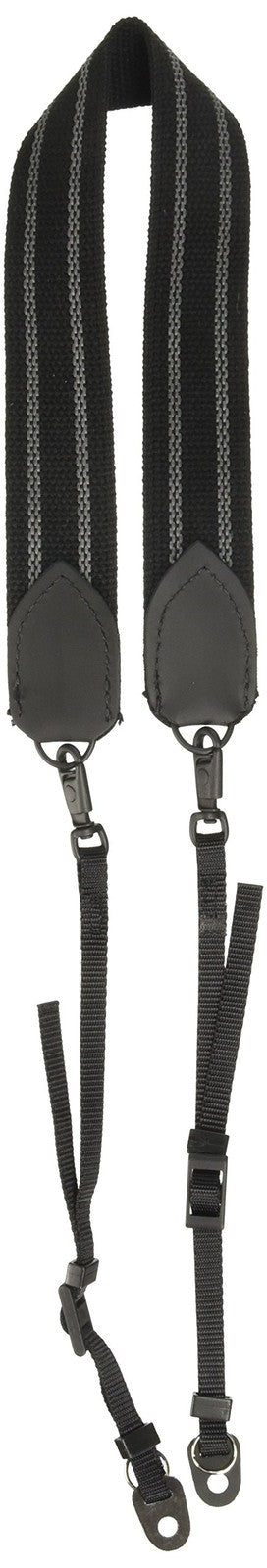 Black Domke 1.5-inch web camera strap with swivel attachment for secure, comfortable carrying of DSLR or compact cameras.