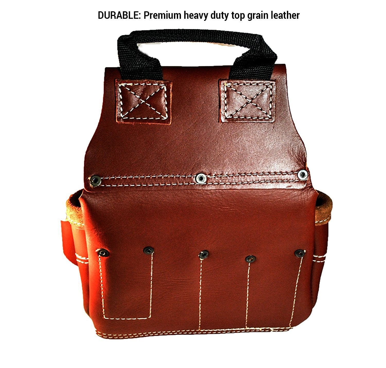 Custom Leathercraft 21448 4-piece Pro Framer's Combo Tool Belt with 15 pockets, showing durable leather and multiple tool compartments.