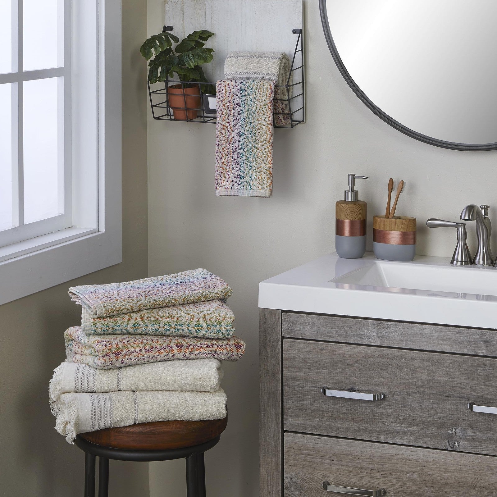 SKL Home Rhapsody 2 Bath and Hand Towel Set in multi-color fabric, soft and absorbent for bathroom use