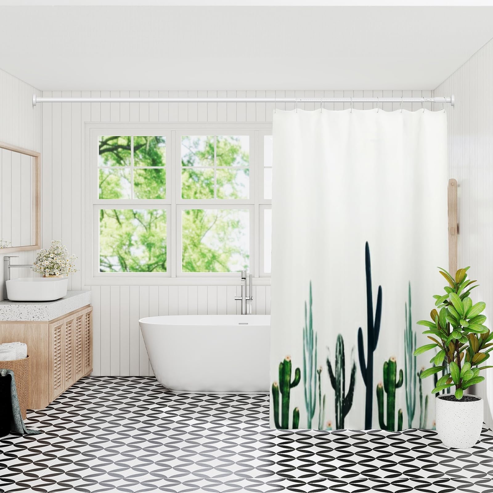 White Zipglo tension shower curtain rod extending from 40 to 118 inches, with adjustable tension design for bathroom use.
