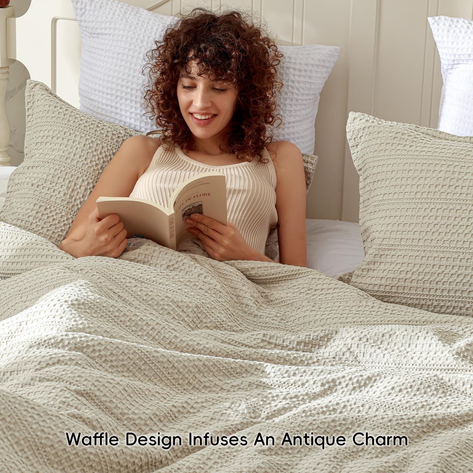 PHF soft waffle comforter set in twin size, featuring breathable waffle weave fabric for cozy, comfortable bedding.
