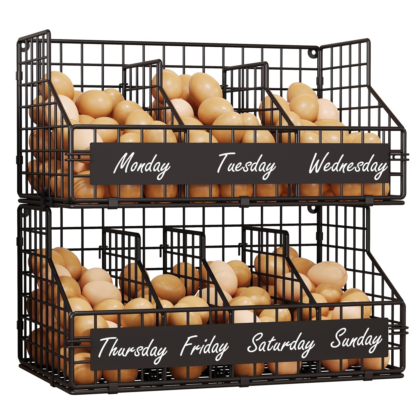 keomaisyto fresh egg holder with 2 tiers and 5 dividers, designed to organize and separate eggs for a week in the refrigerator