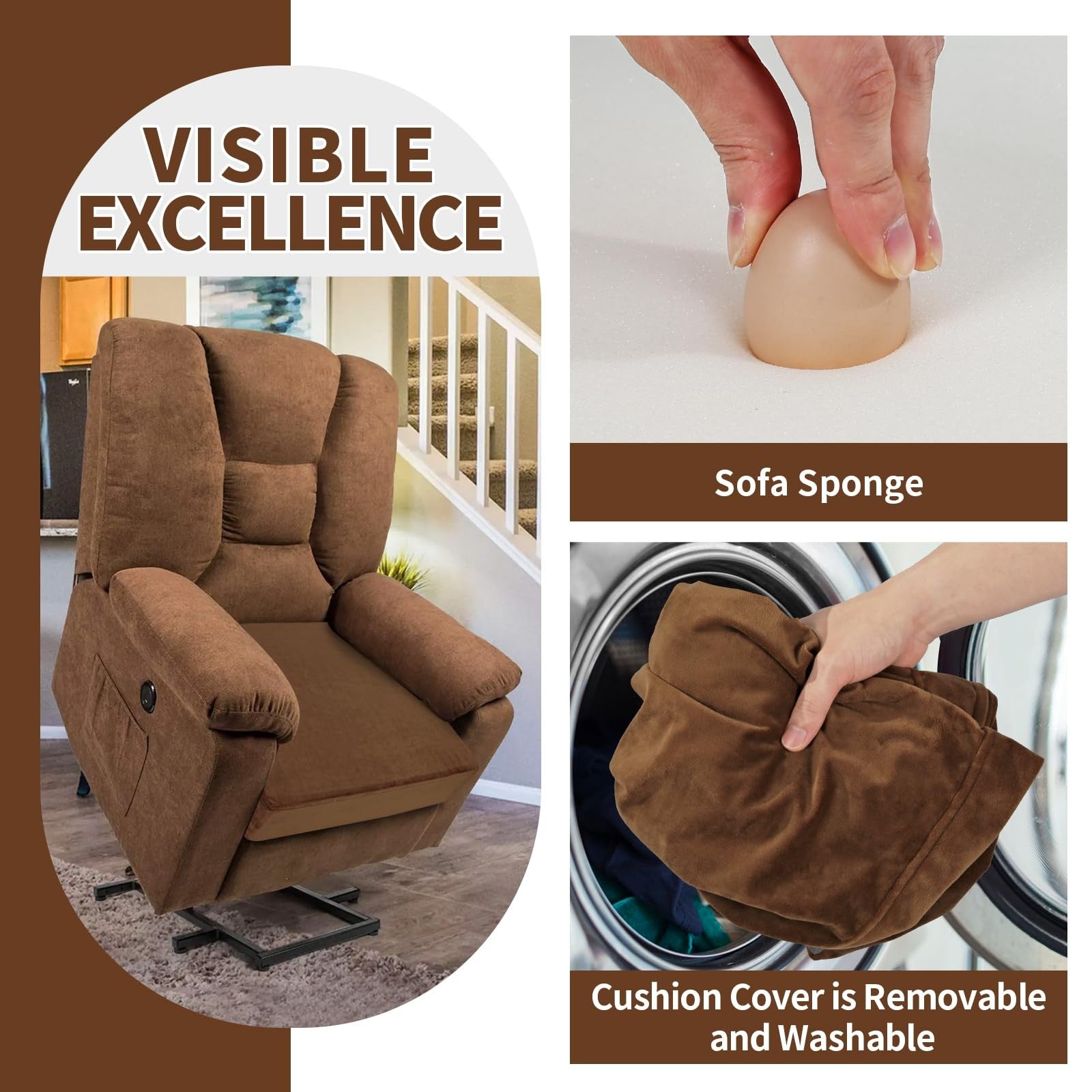 SINOSSO velvet 20x20x3-inch chair cushion for recliner or armchair, black, designed for elderly comfort.