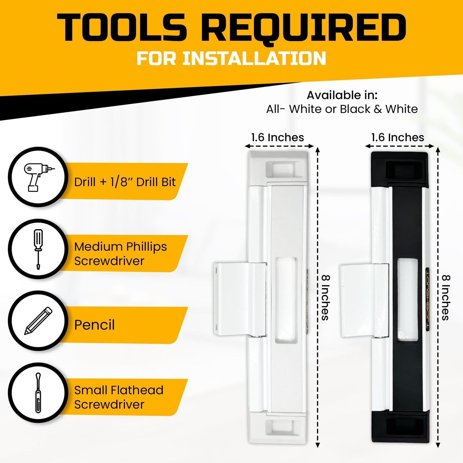 TOUGHBOLT sliding door lock with double deadbolt and child safety feature, featuring a 3-receive locking mechanism.