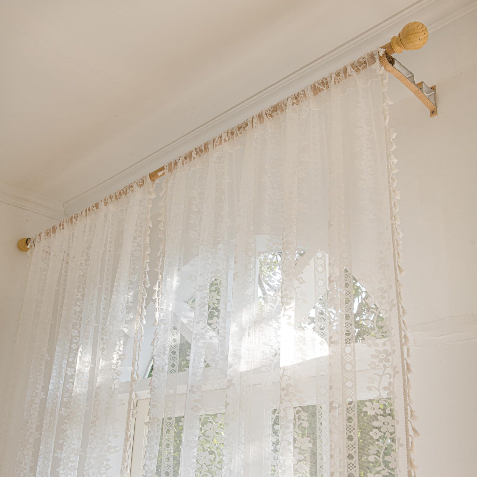 Sutuo Home boho macrame floral crochet curtains with two panels, 84-inch length, decorative window treatment.