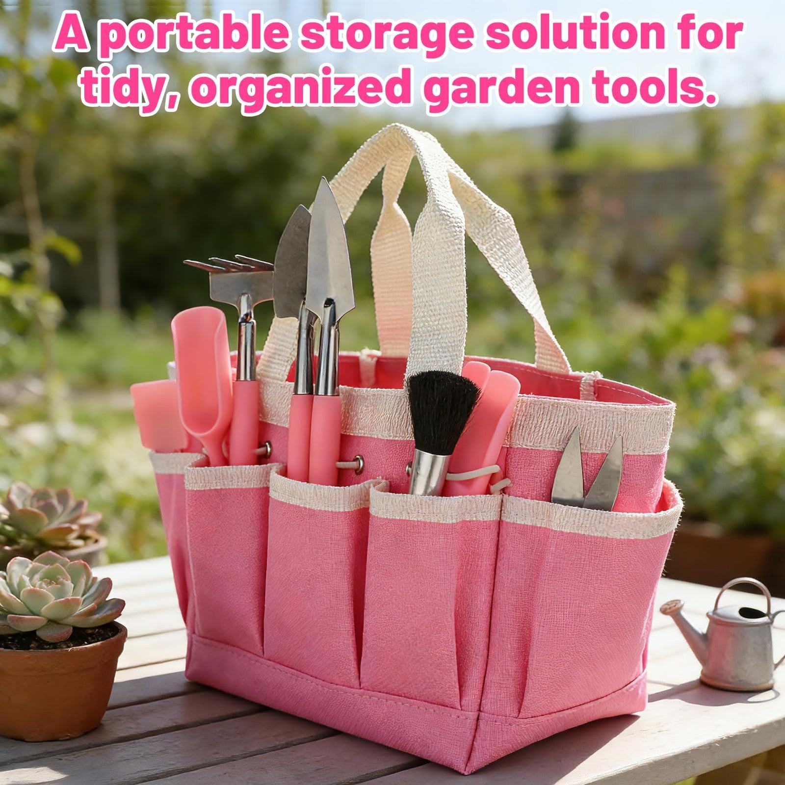 Set of 44 pink gardening tools by ANPHSIN, including small shovels, pruning scissors, and transplanting tools for succulents and bonsai plants.