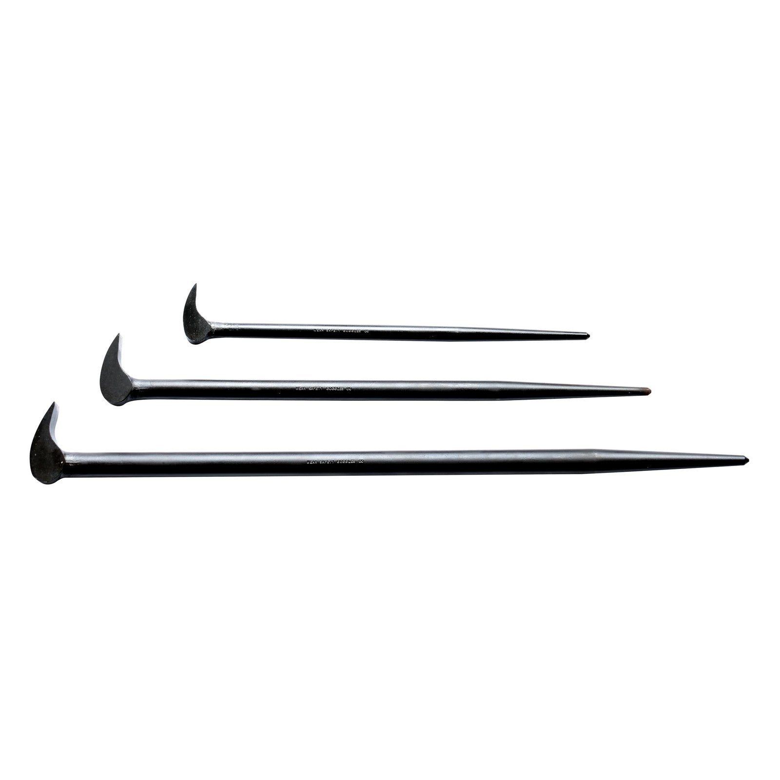 Mayhew Tools 3-piece Ladyfoot bar set with black handles, featuring durable steel pry bars for heavy-duty work.