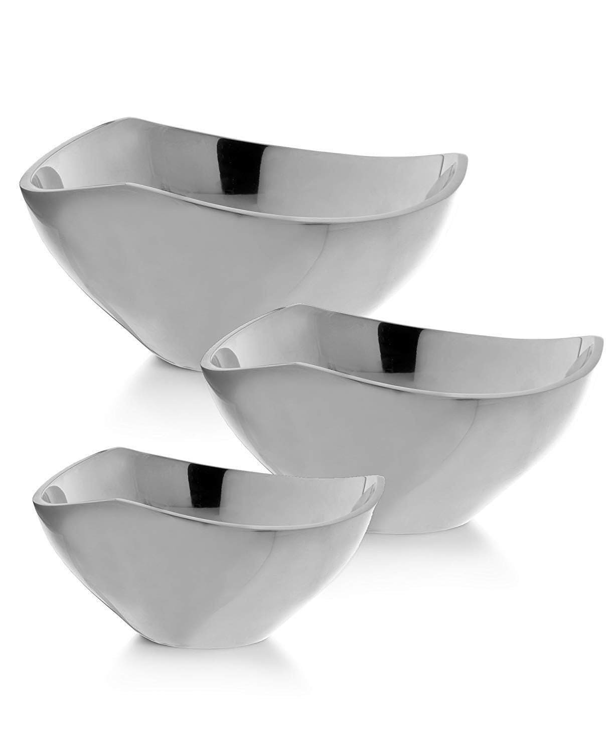 Nambe Tri-Corner Bowl, 1-quart chillable salad serving bowl with modern design, ideal for entertaining and food presentation.