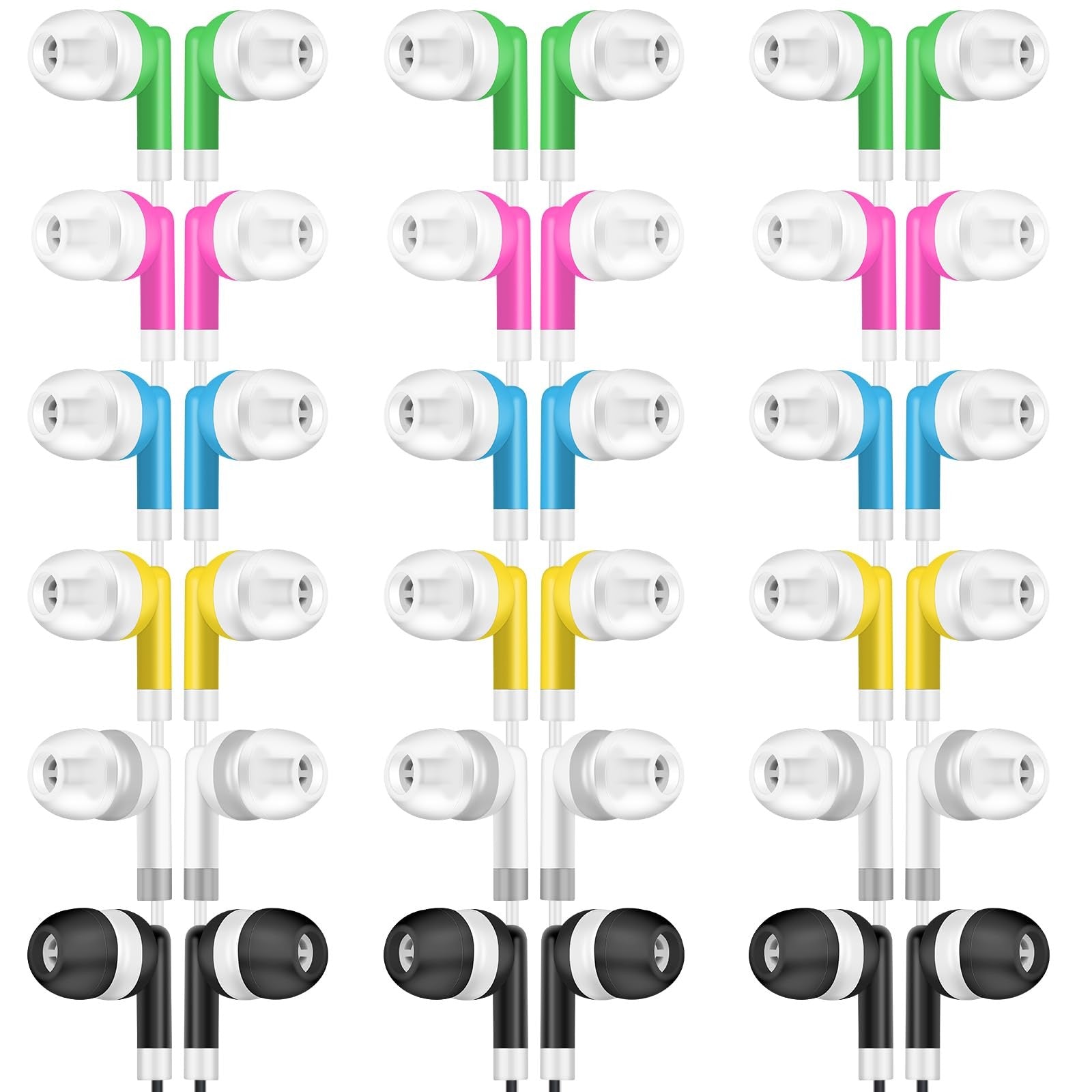 YFSFQS bulk kids earbuds in-ear wired headphones for classroom use, 10 colorful student earbuds, 200-pack for students.